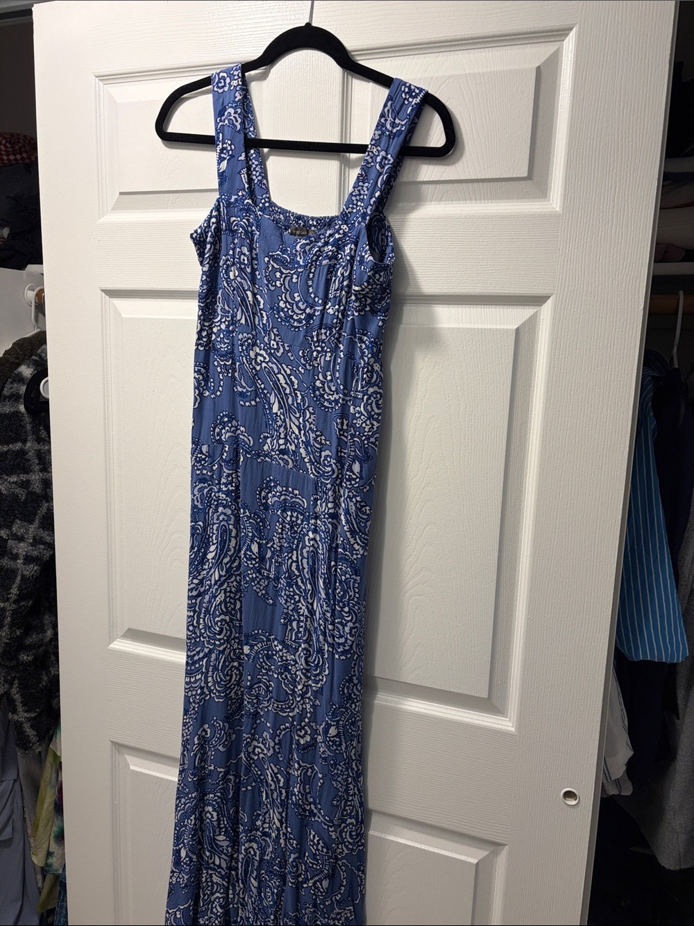 Vince Camuto Blue Paisley-Print Maxi Dress with Wide Straps